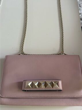 Valentino Garavani Pink Leather Chain Shoulder Bag with Gold Pyramid Studs